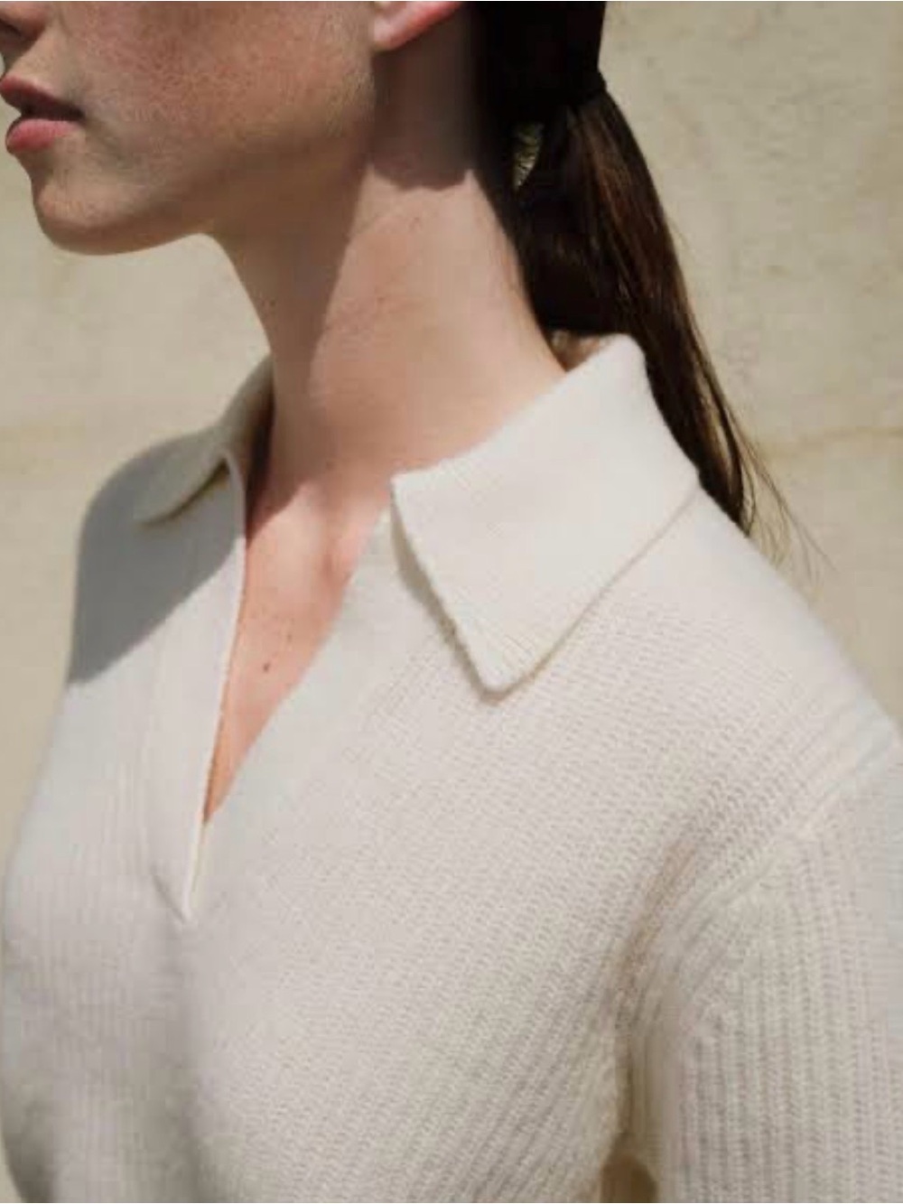 Uniqlo + Comptoir Des Cotonniers Cream V-Neck Polo Sweater 100% Lambs Wool